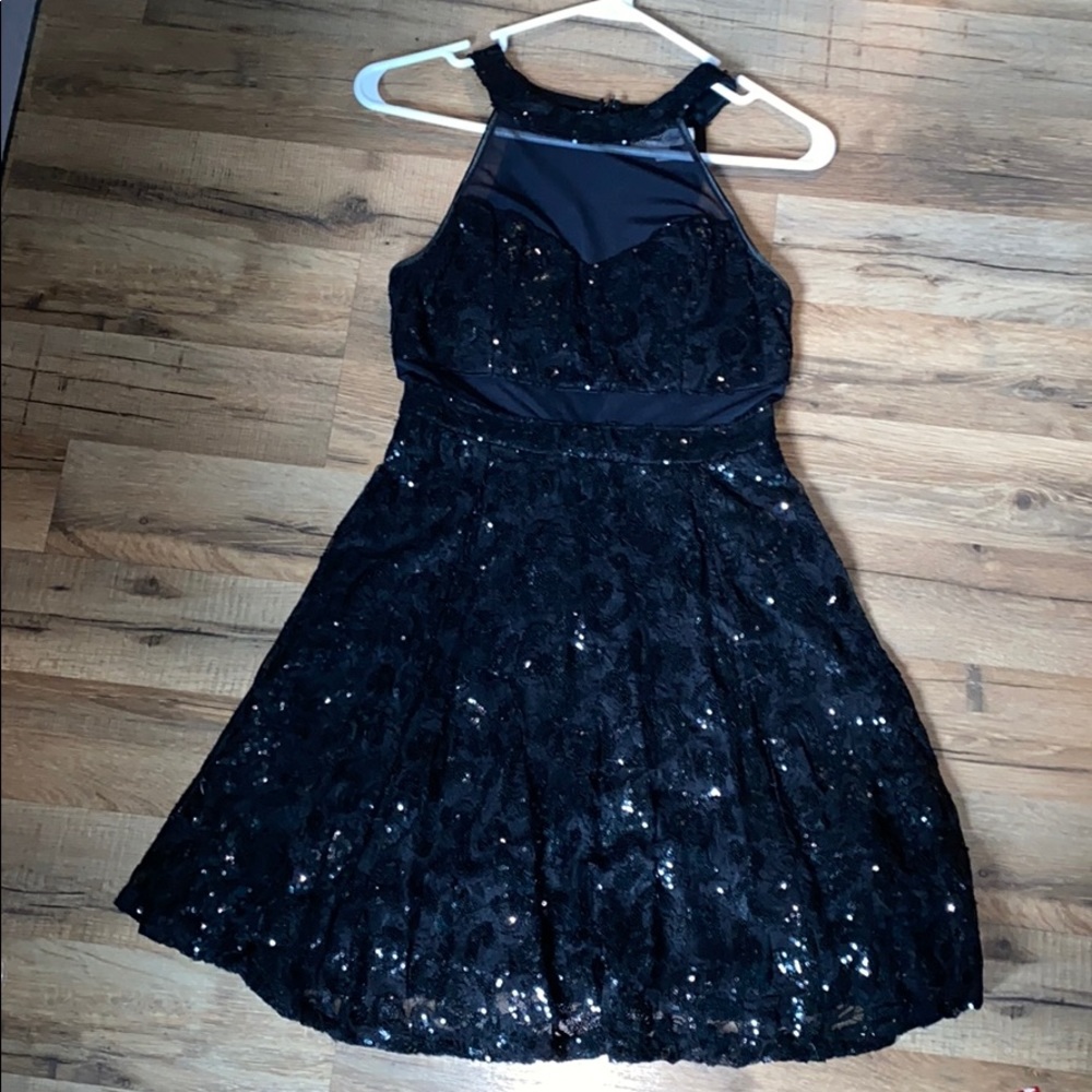 Black lace sparkly homecoming dress